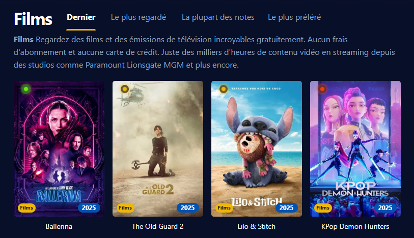 Visuel de l'interface utilisateur de Wiflix